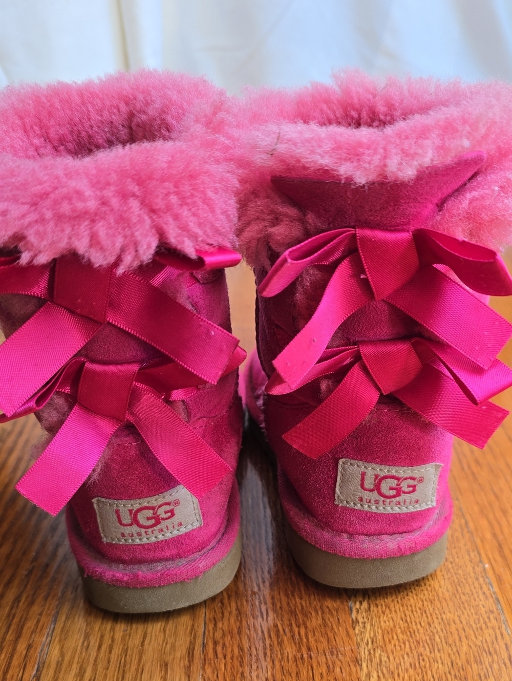 UGG Kids Hot Pink Bow Back Heart Sheepskin Boots